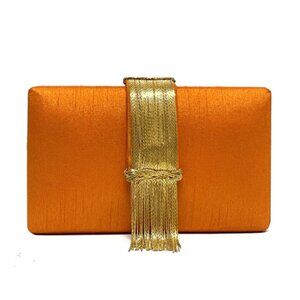 Gold-Tassel Orange Satin Evening Clutch